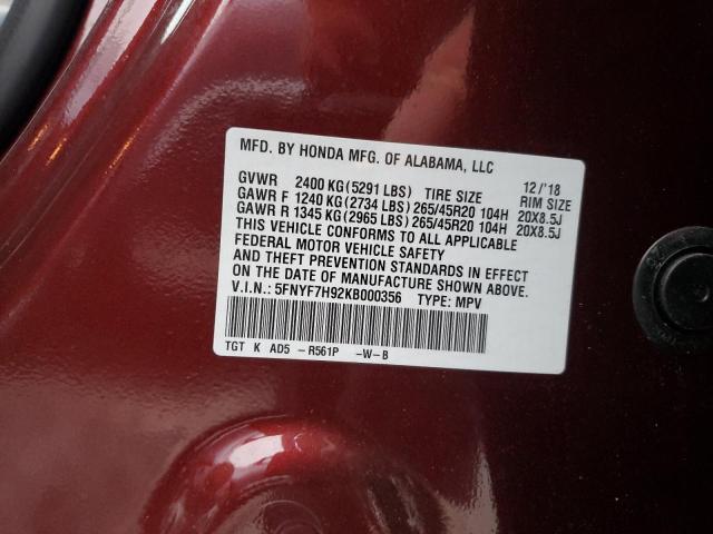 2019 HONDA PASSPORT T 5FNYF7H92KB000356