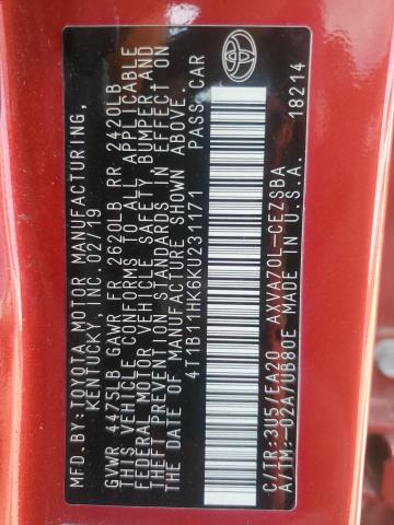 2019 TOYOTA CAMRY L 4T1B11HK6KU231171