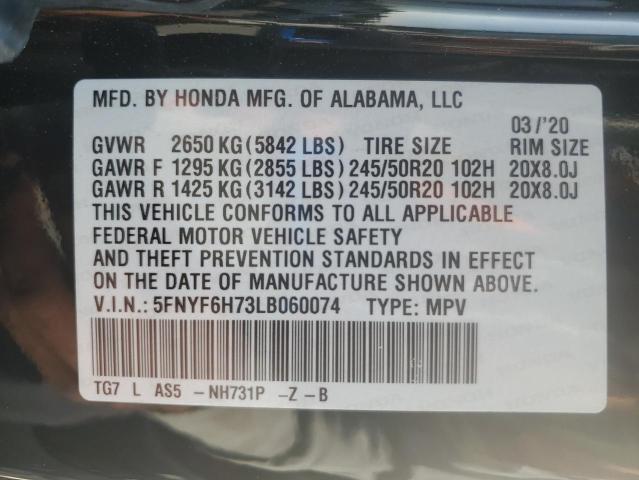 2020 HONDA PILOT BLAC 5FNYF6H73LB060074