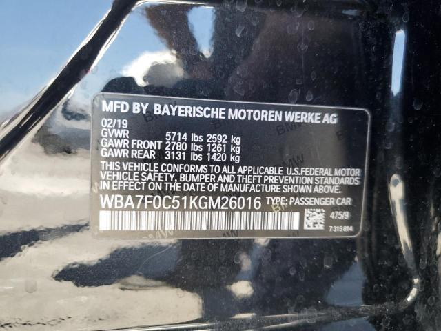 2019 BMW 750 I WBA7F0C51KGM26016