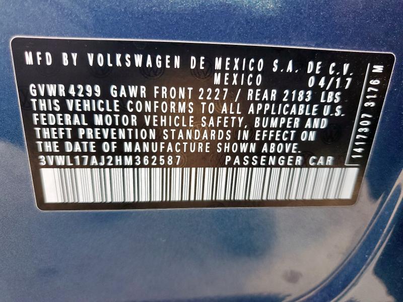 2017 VOLKSWAGEN JETTA SEL 3VWL17AJ2HM362587