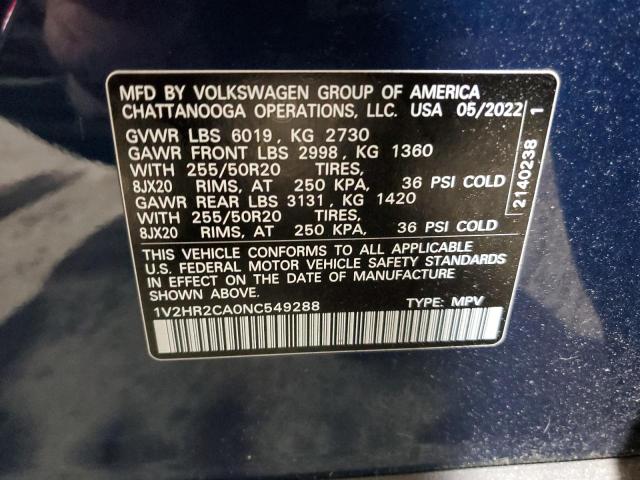 2022 VOLKSWAGEN ATLAS SE 1V2HR2CA0NC549288