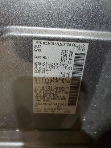 2019 NISSAN PATHFINDER 5N1DR2MM1KC645365
