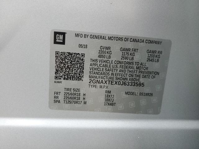 2018 CHEVROLET EQUINOX LT 2GNAXTEX0J6333595
