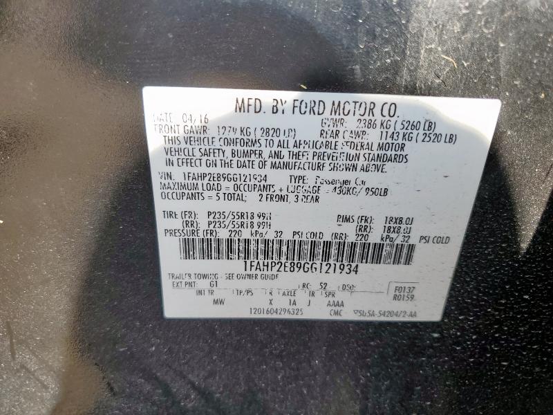 2016 FORD TAURUS SEL 1FAHP2E89GG121934