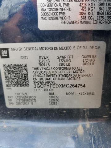 2021 CHEVROLET SILVERADO - 3GCPYFEDXMG264754