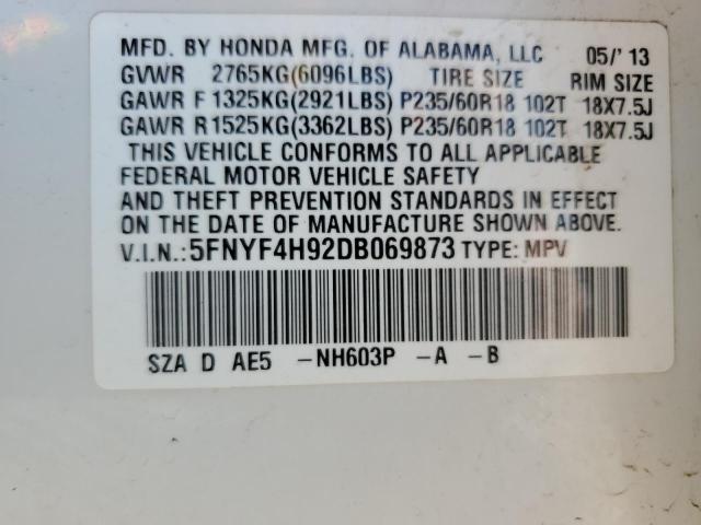 2013 HONDA PILOT TOUR - 5FNYF4H92DB069873