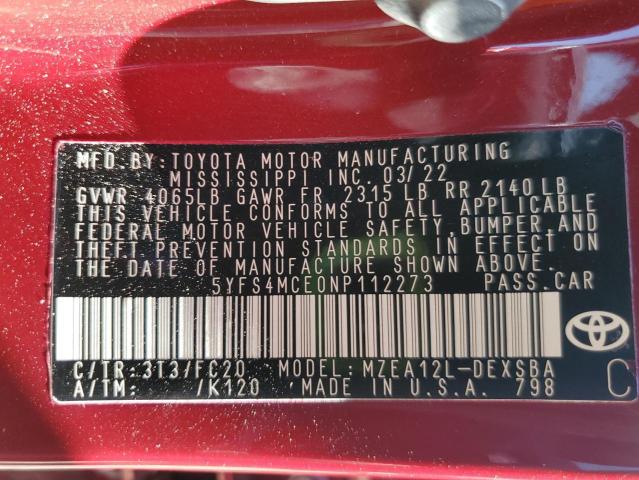 2022 TOYOTA COROLLA SE - 5YFS4MCE0NP112273