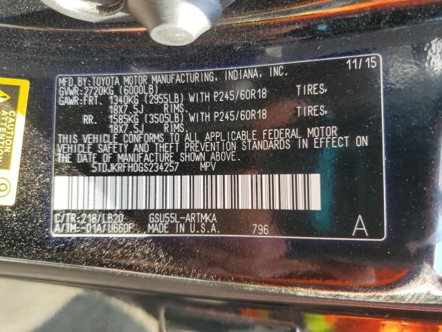 2016 TOYOTA HIGHLANDER 5TDJKRFH0GS234257