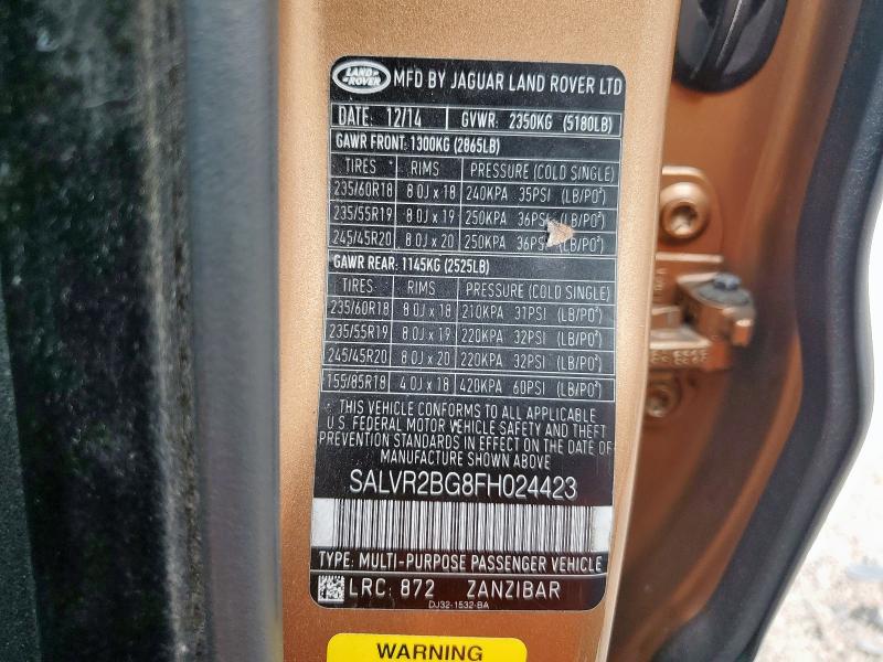 2015 LAND ROVER RANGE ROVER EVOQUE PURE PREMIUM SALVR2BG8FH024423