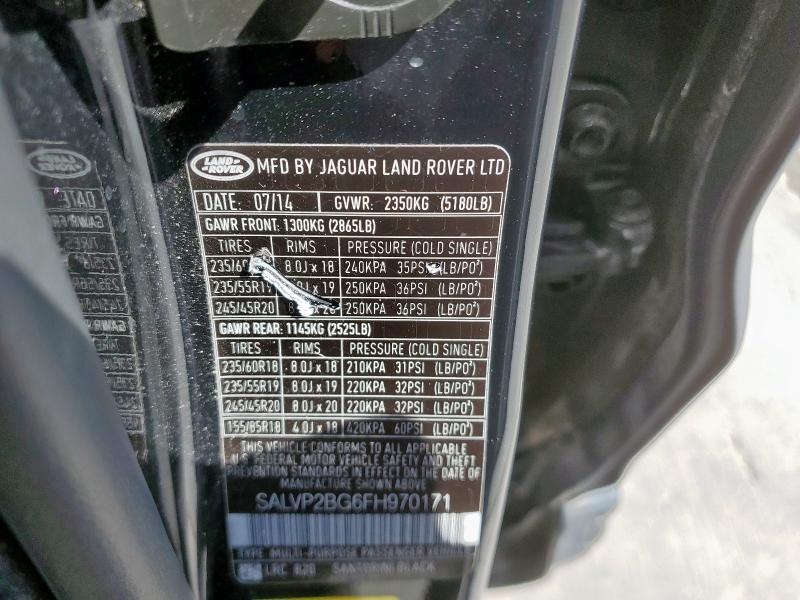 2015 LAND ROVER RANGE ROVE SALVP2BG6FH970171