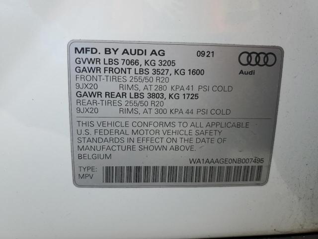 2022 AUDI E-TRON PREMIUM WA1AAAGE0NB007495