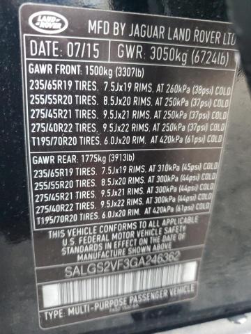 2016 LAND ROVER RANGE ROVE SALGS2VF3GA246362