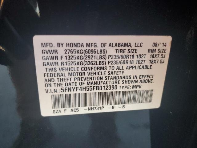 2015 HONDA PILOT EXL 5FNYF4H55FB012390