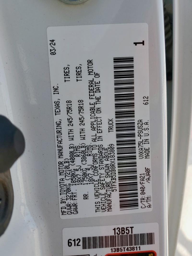 2024 TOYOTA TUNDRA CREWMAX SR 5TFKB5DB8RX183809