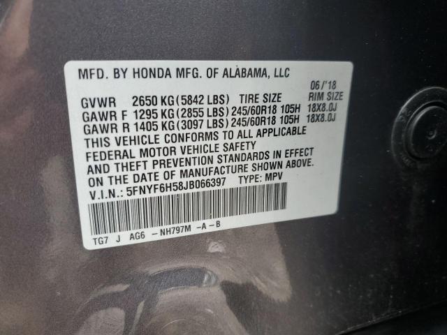 2018 HONDA PILOT EXL 5FNYF6H58JB066397