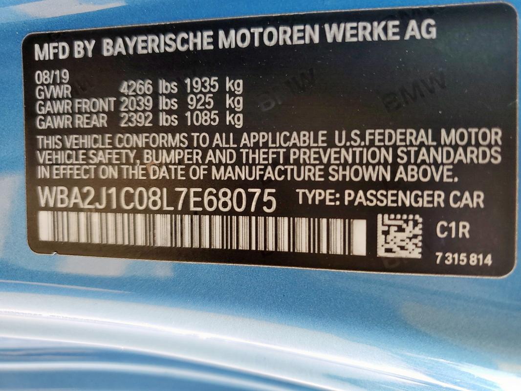 2020 BMW 230I WBA2J1C08L7E68075