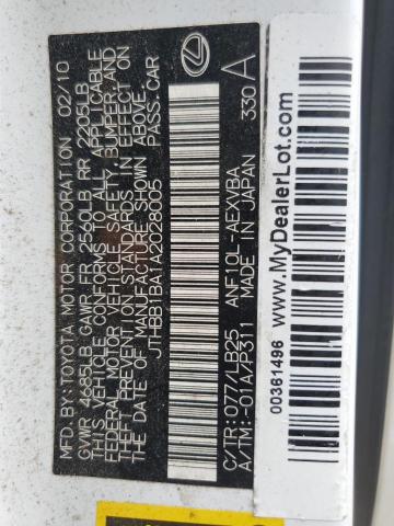 2010 LEXUS HS 250H - JTHBB1BA1A2028005