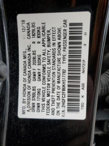 2019 HONDA CIVIC SPORT 2HGFC2F86KH517782