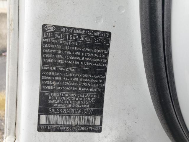 2013 LAND ROVER RANGE ROVE - SALSK2D42DA810797