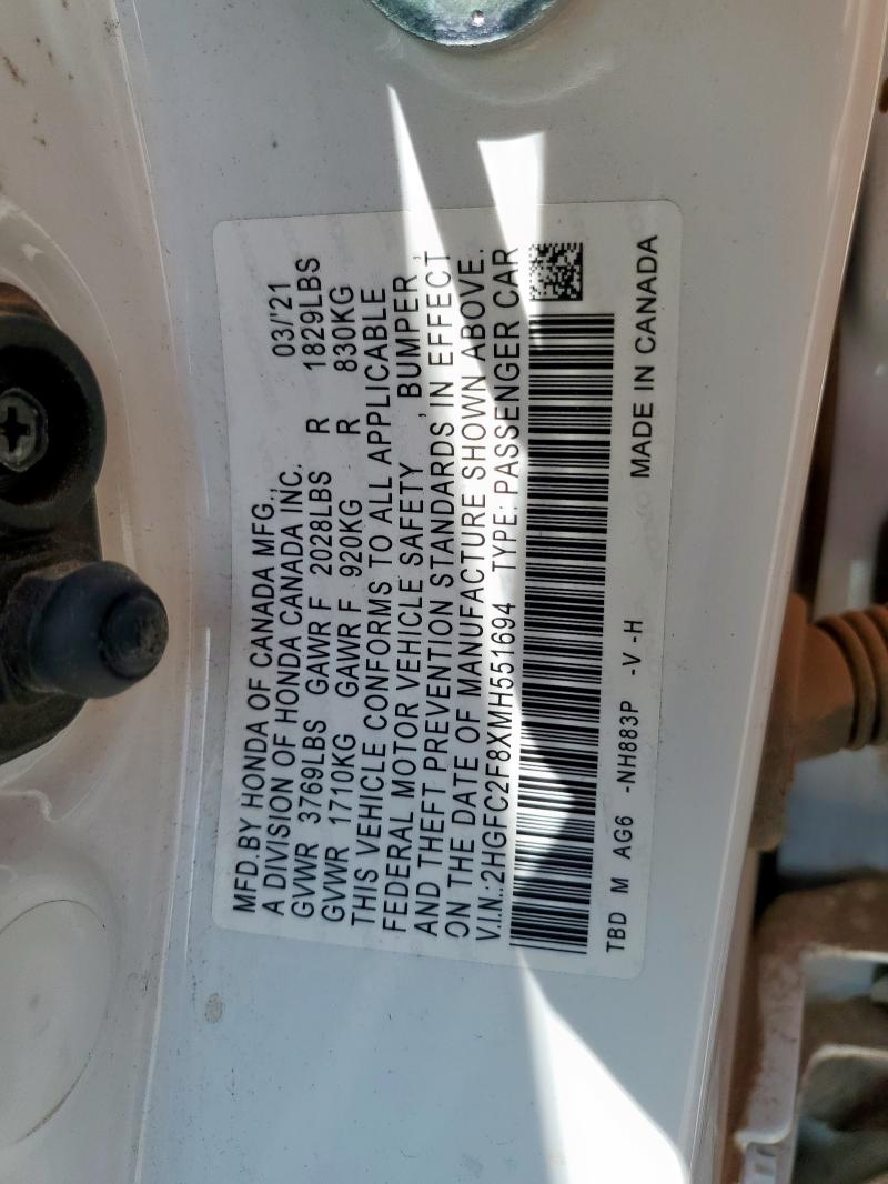 2021 HONDA CIVIC SPOR 2HGFC2F8XMH551694