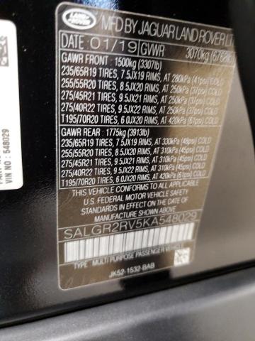 2019 LAND ROVER RANGE ROVER SALGR2RV5KA548029
