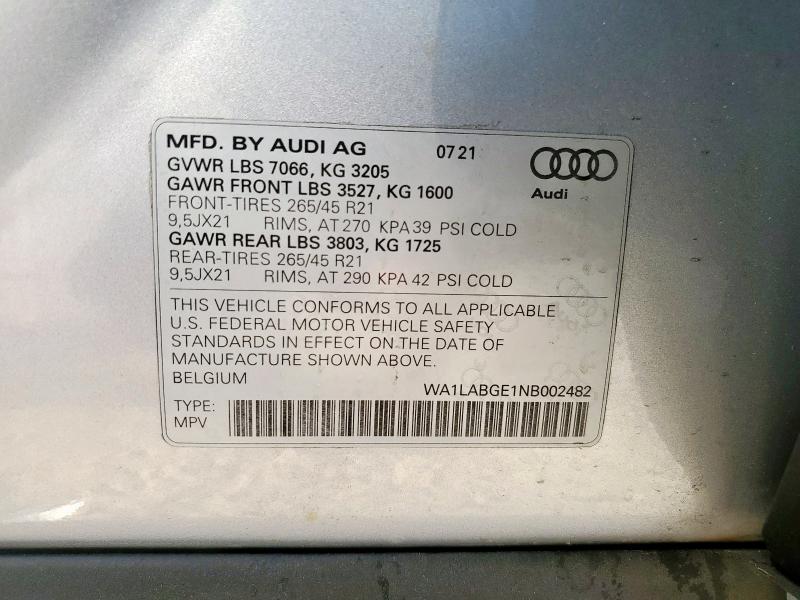 2022 AUDI E-TRON PRE WA1LABGE1NB002482