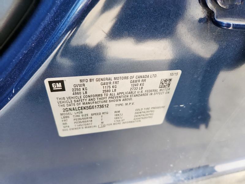 2016 CHEVROLET EQUINOX LT 2GNALCEK5G6173612