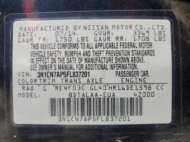 2015 NISSAN VERSA S 3N1CN7AP5FL837201