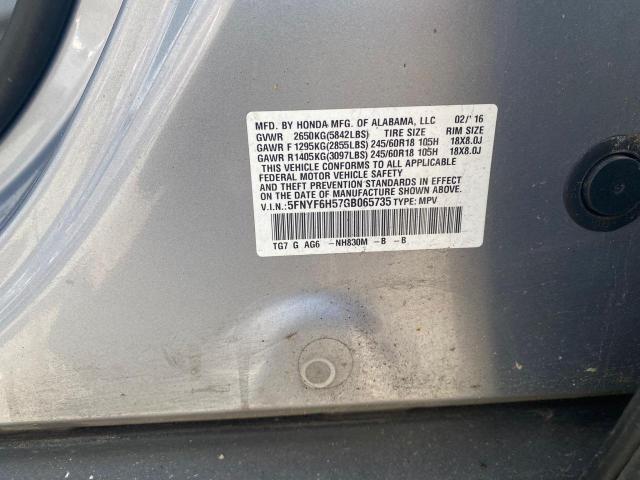 2016 HONDA PILOT EXL 5FNYF6H57GB065735