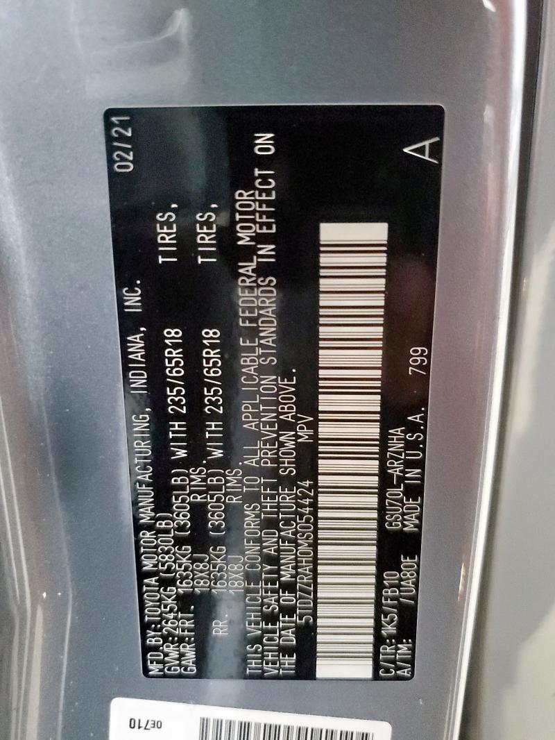 2021 TOYOTA HIGHLANDER - 5TDZZRAH0MS054424