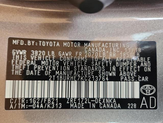 2019 TOYOTA COROLLA L - 2T1BURHE7KC213764