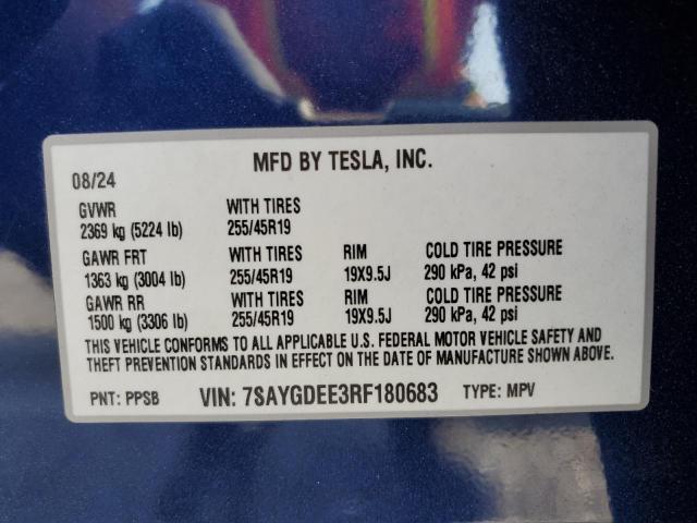 2024 TESLA MODEL Y 7SAYGDEE3RF180683