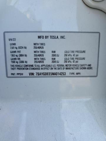 2022 TESLA MODEL Y 7SAYGDEE5NA014253