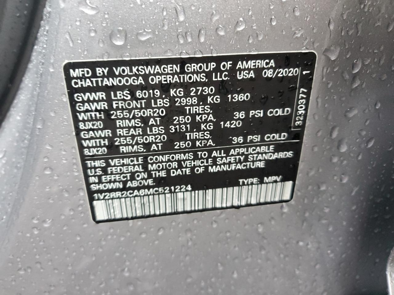 Lot #3310318955 2021 VOLKSWAGEN ATLAS SE