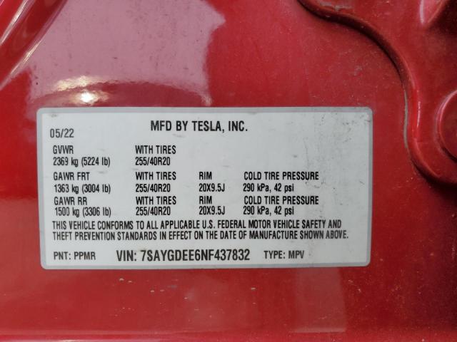 2022 TESLA MODEL Y - 7SAYGDEE6NF437832