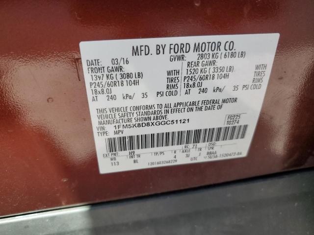 2016 FORD EXPLORER XLT 1FM5K8D8XGGC51121