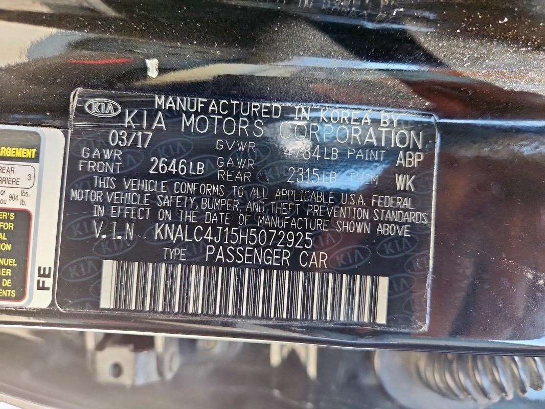 2017 KIA CADENZA PREMIUM KNALC4J15H5072925
