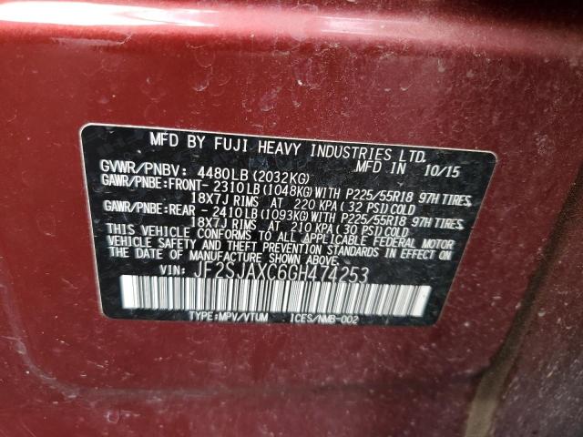 2016 SUBARU FORESTER 2.5I TOURING JF2SJAXC6GH474253
