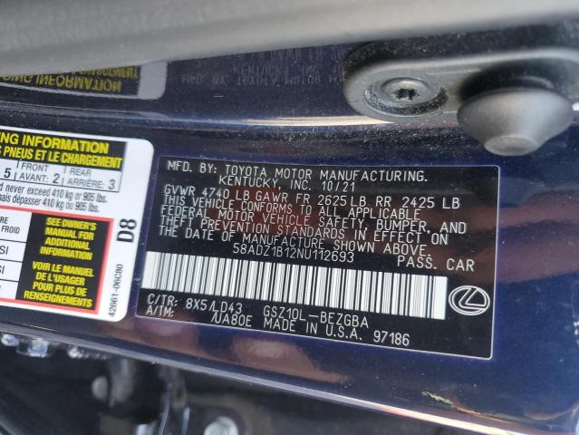 2022 LEXUS ES 350 BAS 58ADZ1B12NU112693