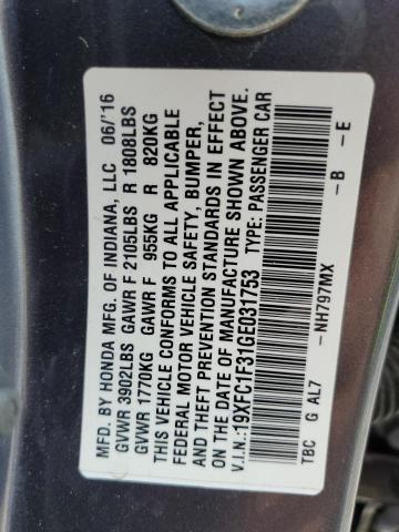 2016 HONDA CIVIC EX 19XFC1F31GE031753