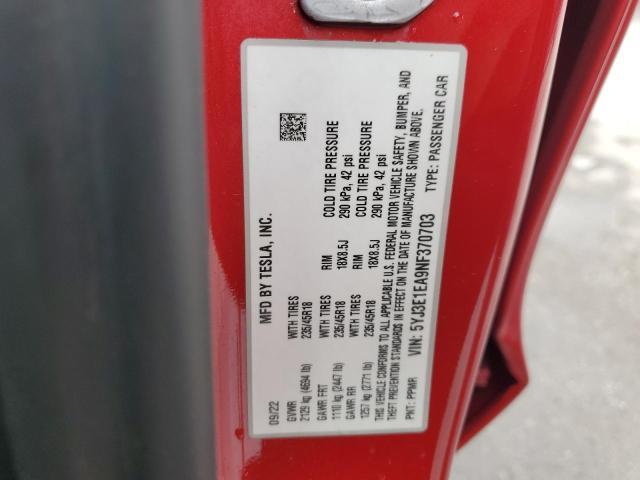 2022 TESLA MODEL 3 5YJ3E1EA9NF370703
