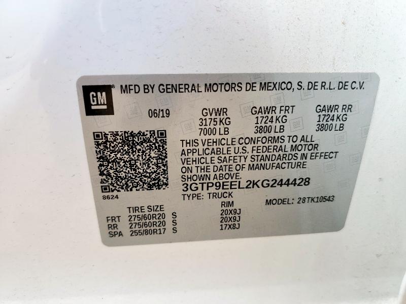 2019 GMC SIERRA K15 3GTP9EEL2KG244428