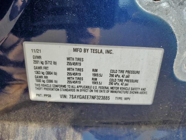 2022 TESLA MODEL Y 7SAYGAEE7NF323885