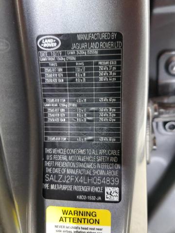 2020 LAND ROVER RANGE ROVE SALZJ2FX4LH054839