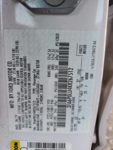 2019 FORD FUSION SE - 3FA6P0LU4KR267512