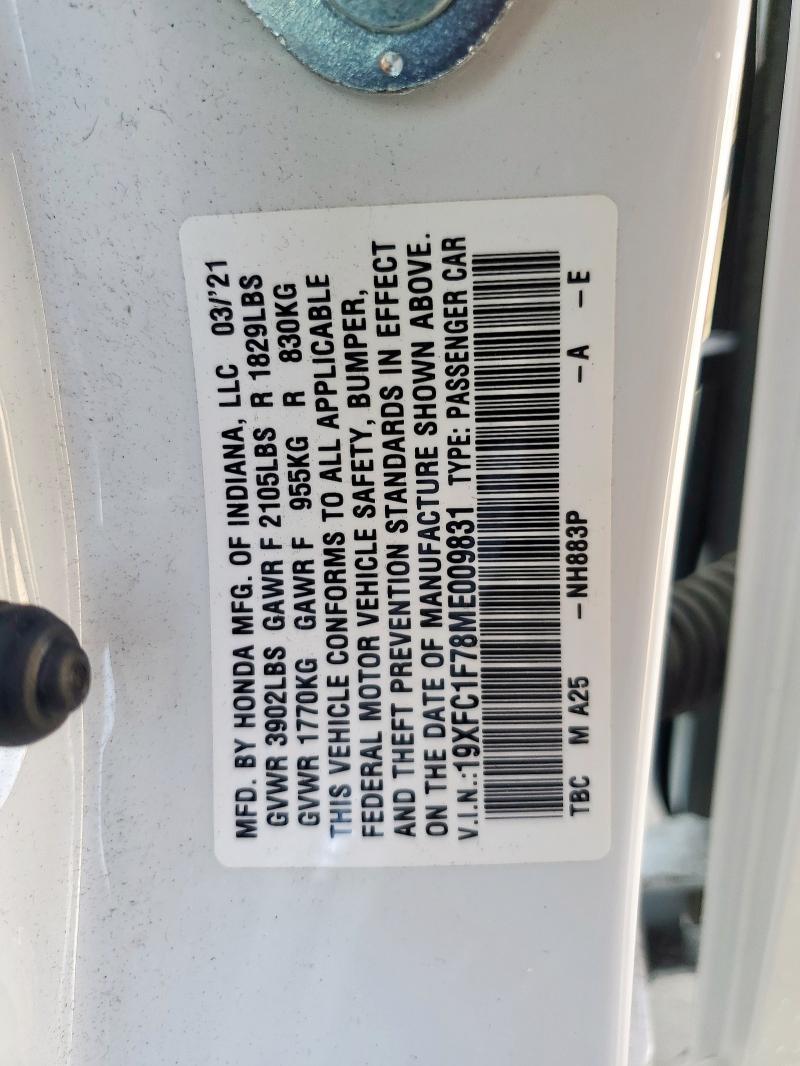 2021 HONDA CIVIC EXL 19XFC1F78ME009831