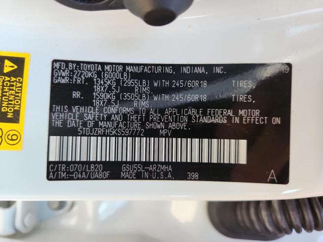 2019 TOYOTA HIGHLANDER 5TDJZRFH5KS597772