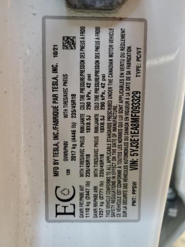 2021 TESLA MODEL 3 5YJ3E1EA8MF093329