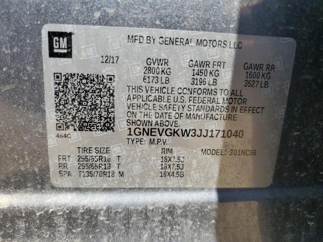 2018 CHEVROLET TRAVERSE LT 1GNEVGKW3JJ171040